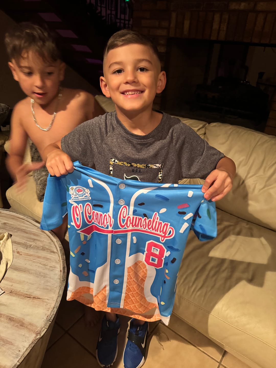 Customer photo review of Custom Powder Blue Ice Cream Cone Graffiti Pattern Fashion Authentic Baseball Jersey