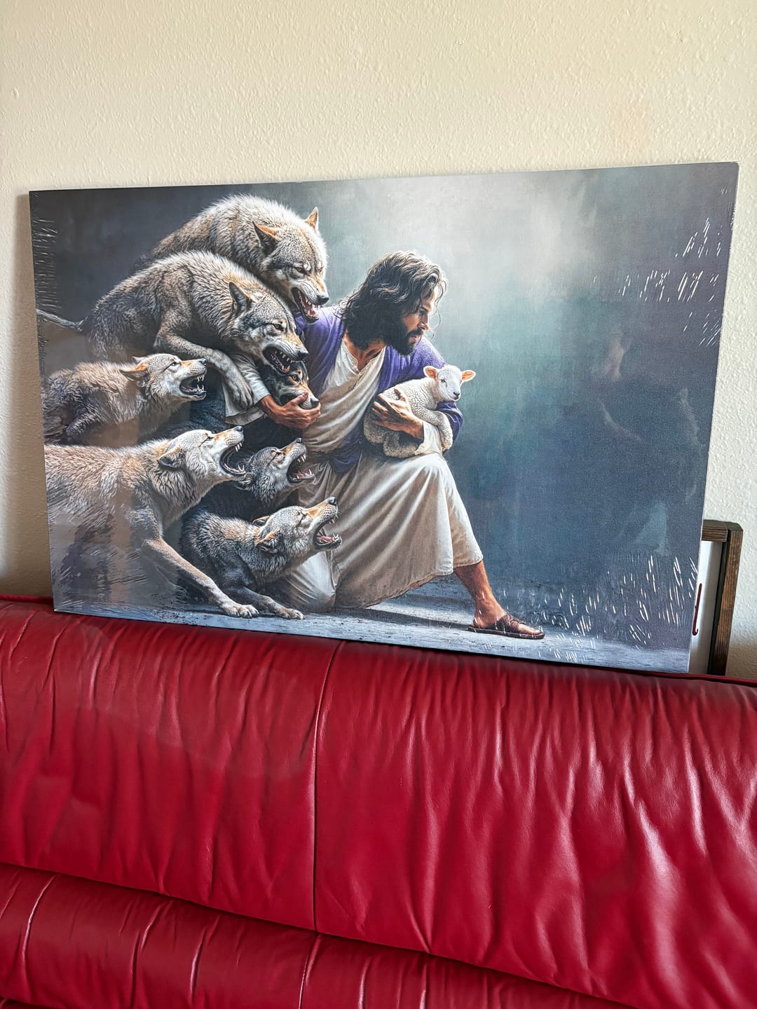 Customer photo review of Jesus Protects The Lamb From Wolves Wall Art Canvas