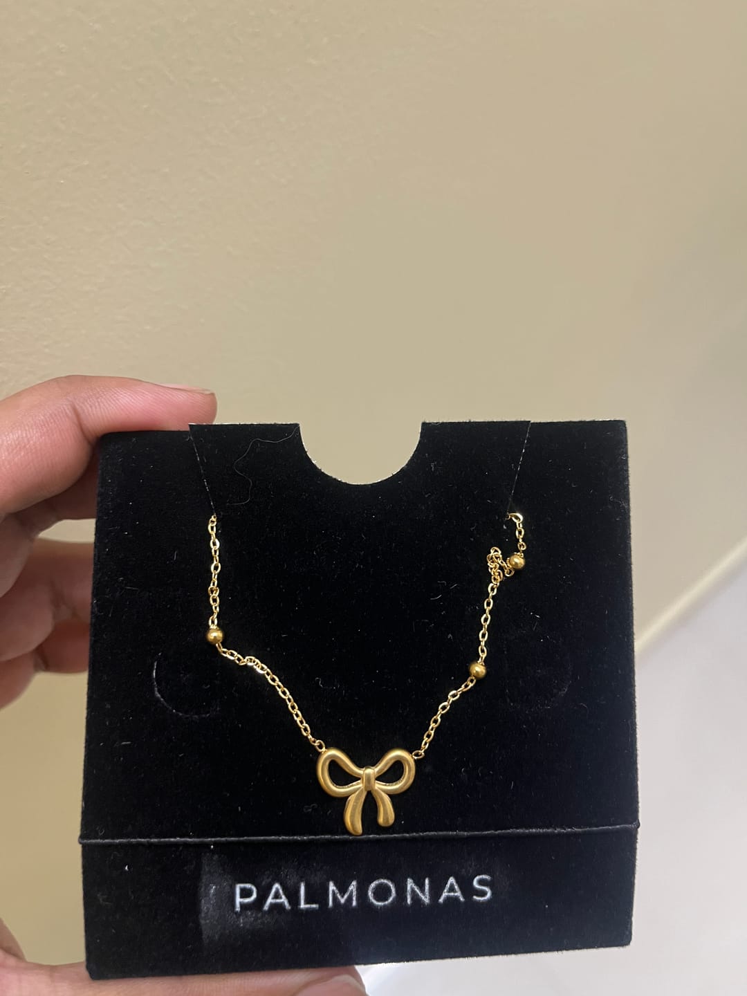 Customer photo review of Gold Bow Pendant with Beaded Chain Necklace