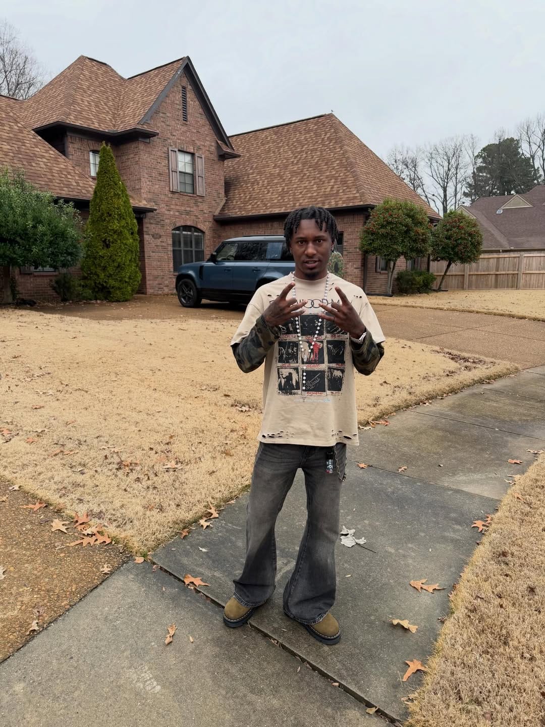 Customer photo review of Jersey Distressed Camouflage Faux Two-Piece Graphic T-Shirt - 2420