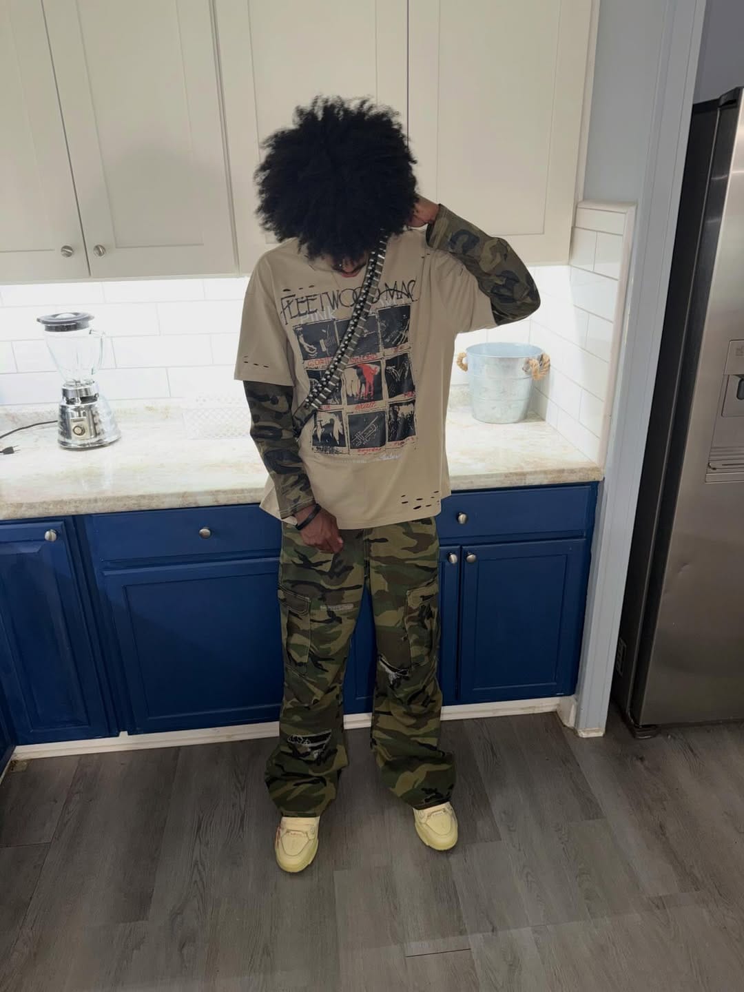Customer photo review of Jersey Distressed Camouflage Faux Two-Piece Graphic T-Shirt - 2420
