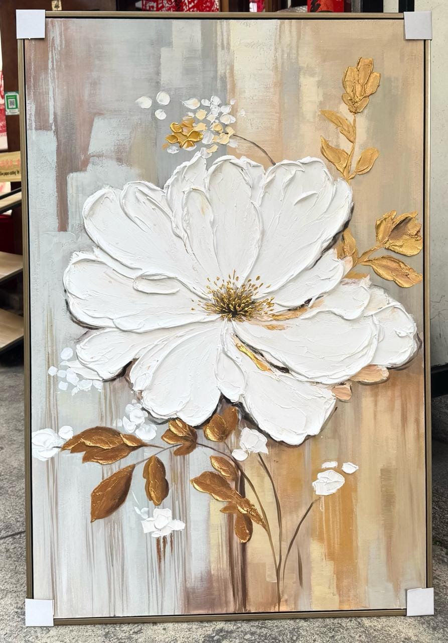Customer photo review of 3D Textured Floral Abstract Canvas Art - Golden Whisper