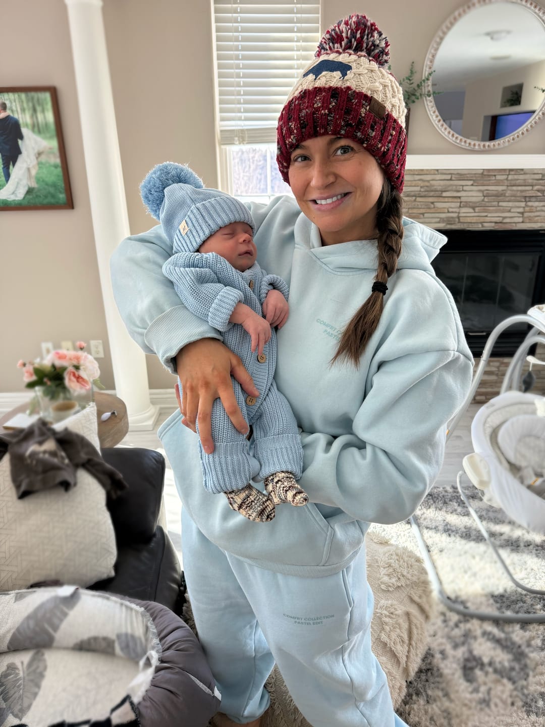 Customer photo review of Luna + Luca Pom Beanie - Powder Blue