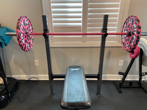 Customer photo review of RitFit Pink leopard print bumper plates Olympic 2-Inch Rubber