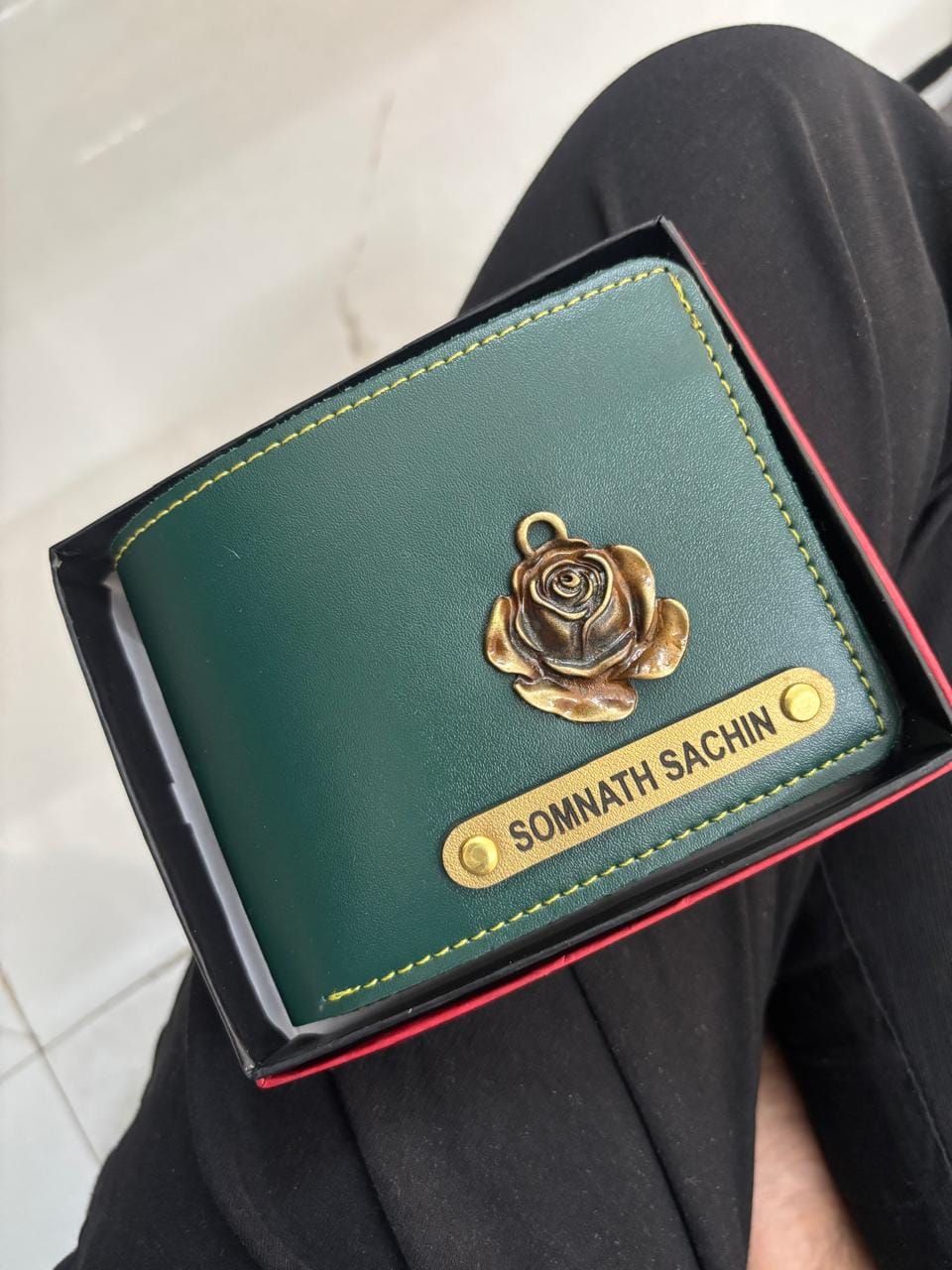 Customer photo review of Personalized Men's Wallet With Name & Charm