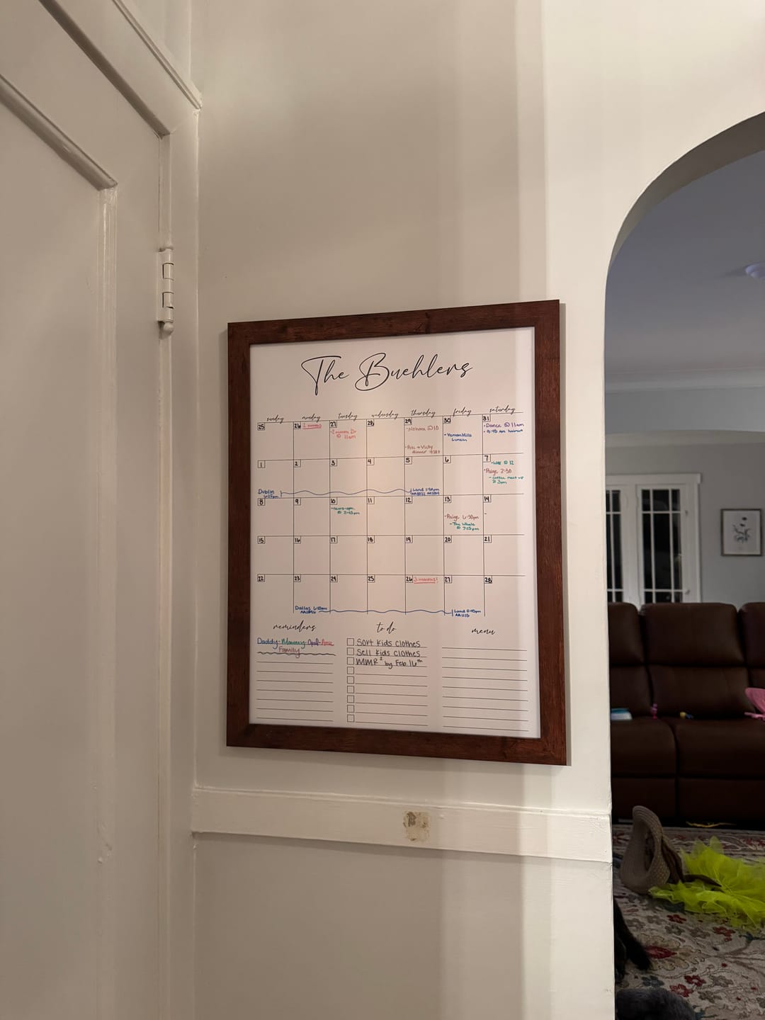 Customer photo review of Monthly Framed Whiteboard Calendar + 3 sections | Vertical Pennington