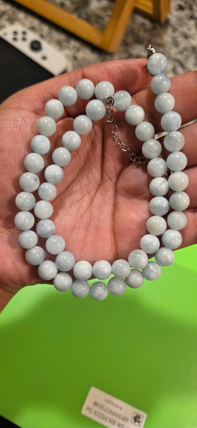 Customer photo review of Aquamarine Beaded Necklace