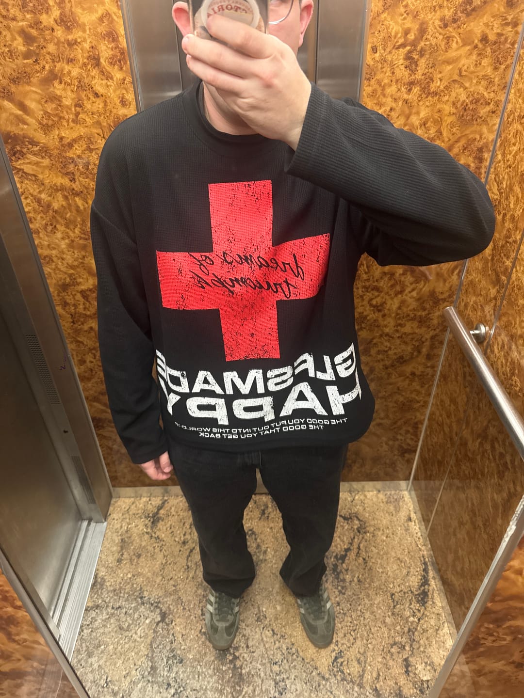 Customer photo review of Omirad Cross Graphic Waffle Long Sleeve