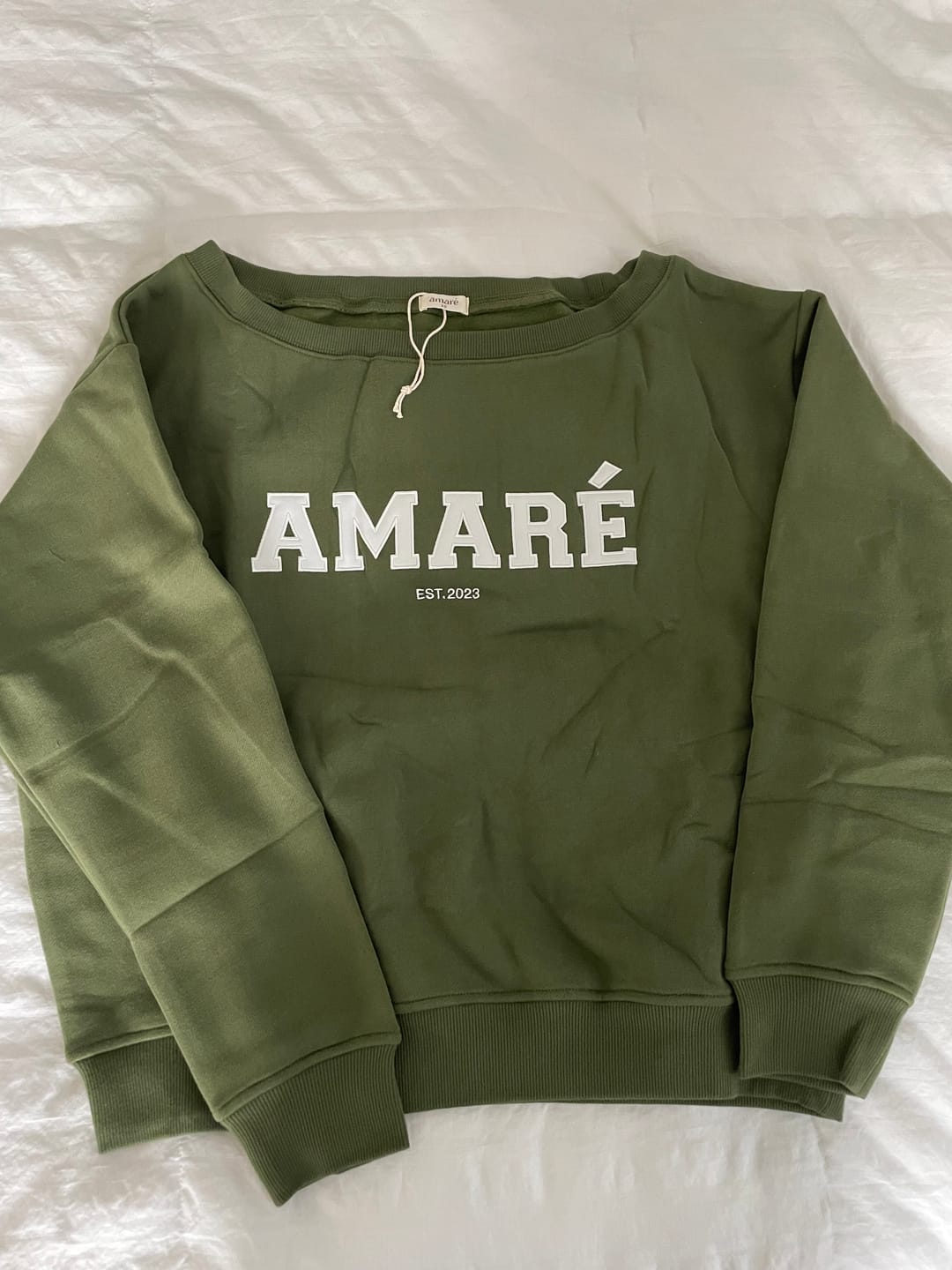 Customer photo review of "Becoming her." off the shoulder crewneck (green)