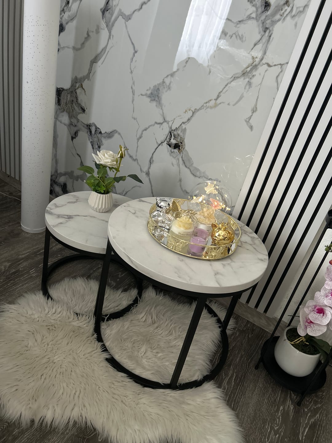 Customer photo review of Set 2 masute cafea OREO, alb cu efect de marmura/negru