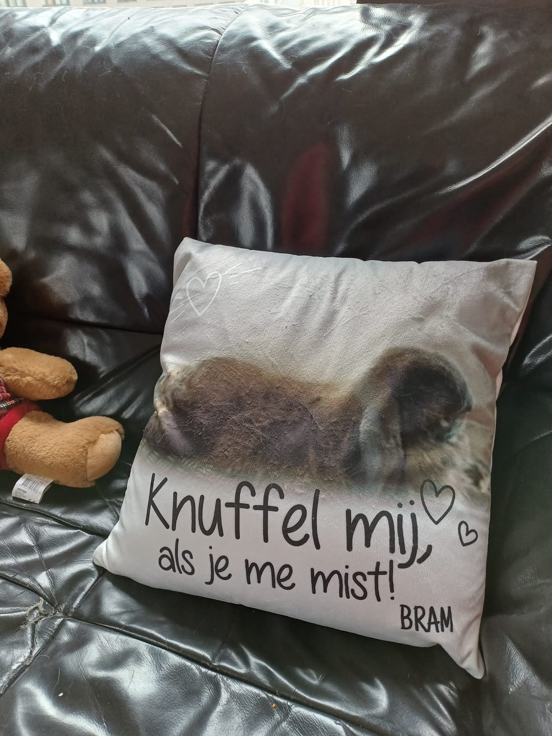 Customer photo review of Knuffel mij als je me mist - Gepersonaliseerde kussen
