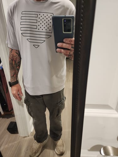 Customer photo review of HOMEPLATE PATRIOTIC PERFORMANCE TEE
