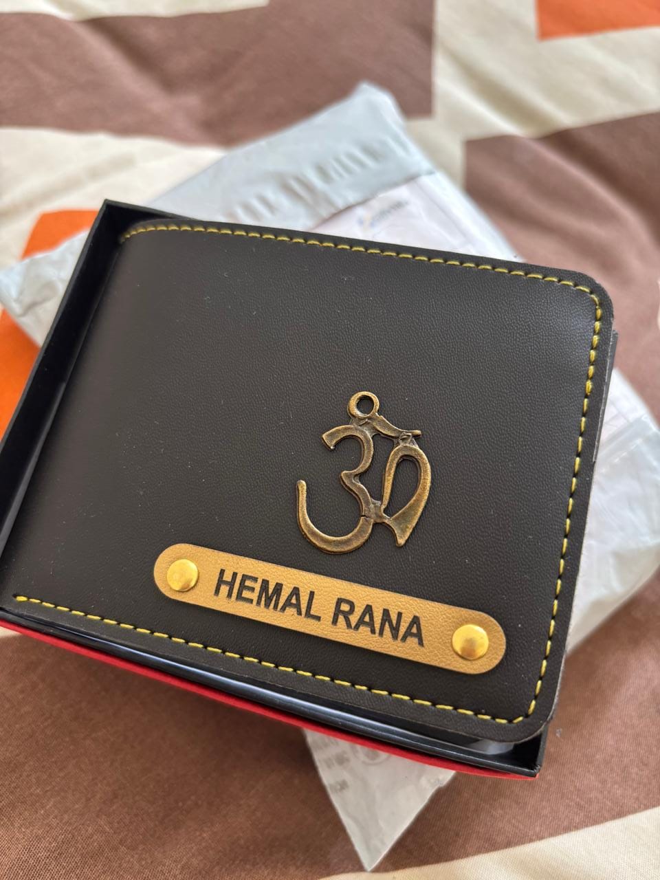 Customer photo review of Personalized Men's Wallet With Name & Charm