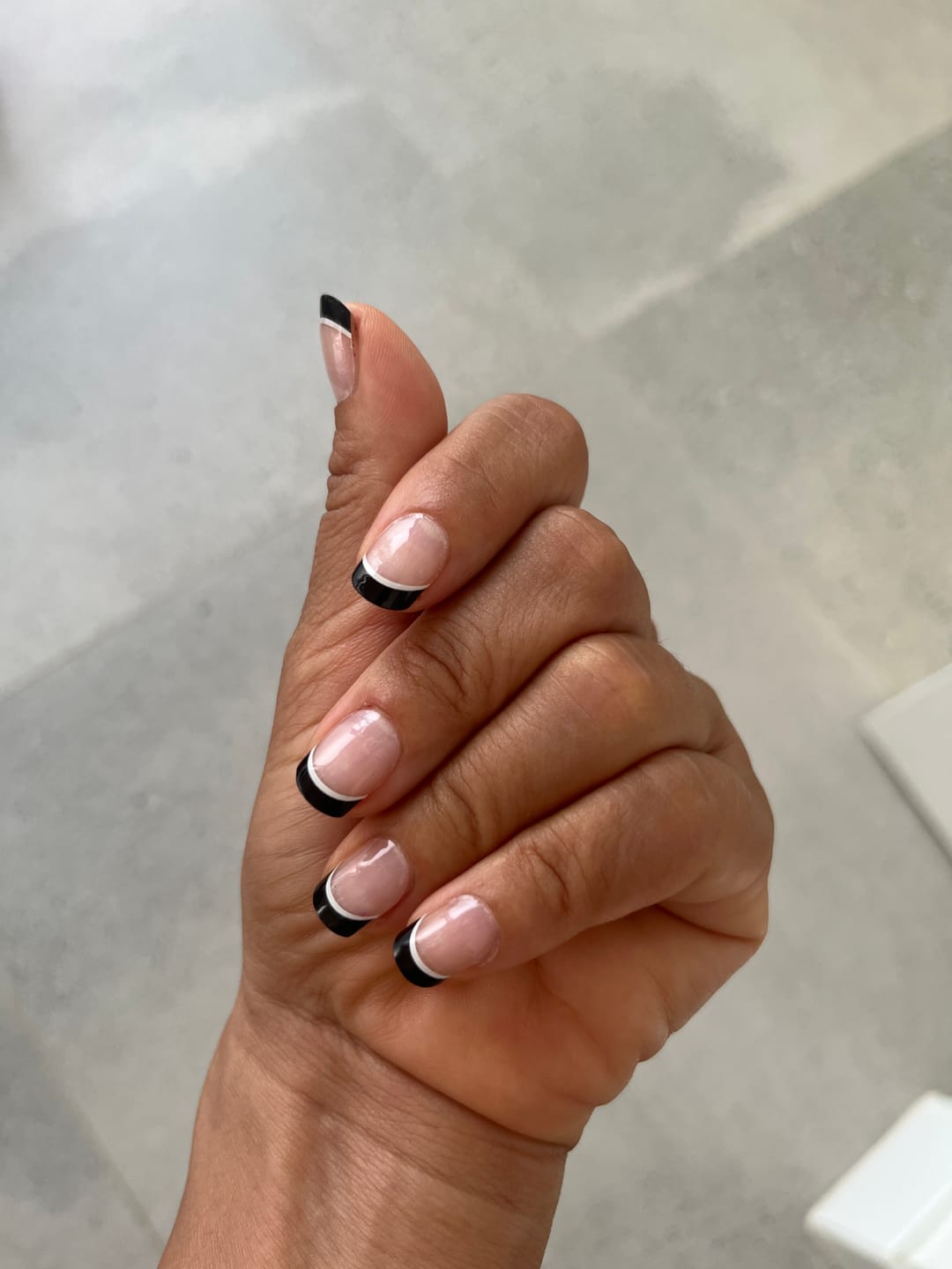 Customer photo review of Black French Tips Semi Cured Gel Nail Sticker Kit