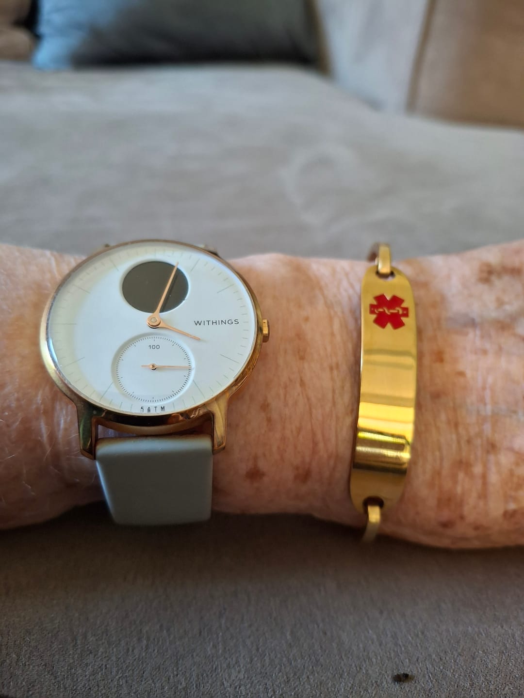 Customer photo review of Personalised Gold Medical Alert ID Bangle Bracelet