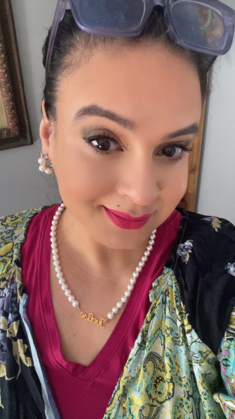 Customer photo review of Custom Name Necklace w/ Pearl Chain