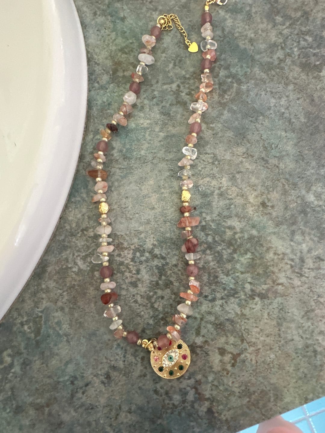 Customer photo review of Natural Mixed Quartz & Agate Evil Eye Choker Necklace
