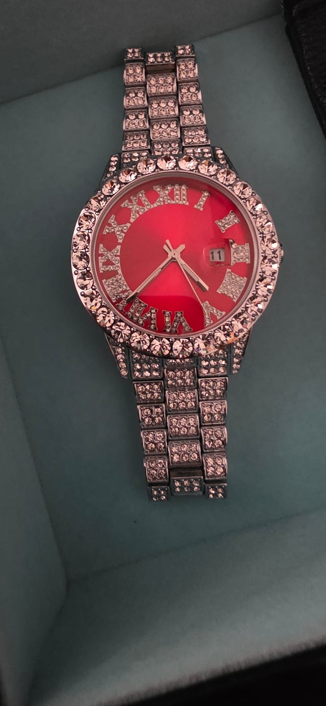 Customer photo review of Ruby Numeral Dial Diamond Simulant Watch - Silver