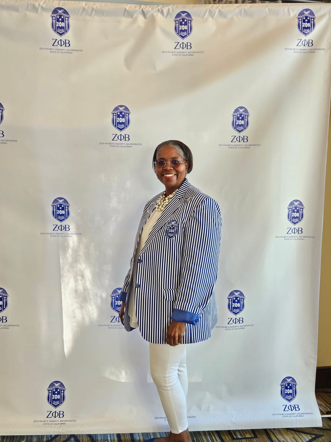 Customer photo review of Zeta White Striped Blazer
