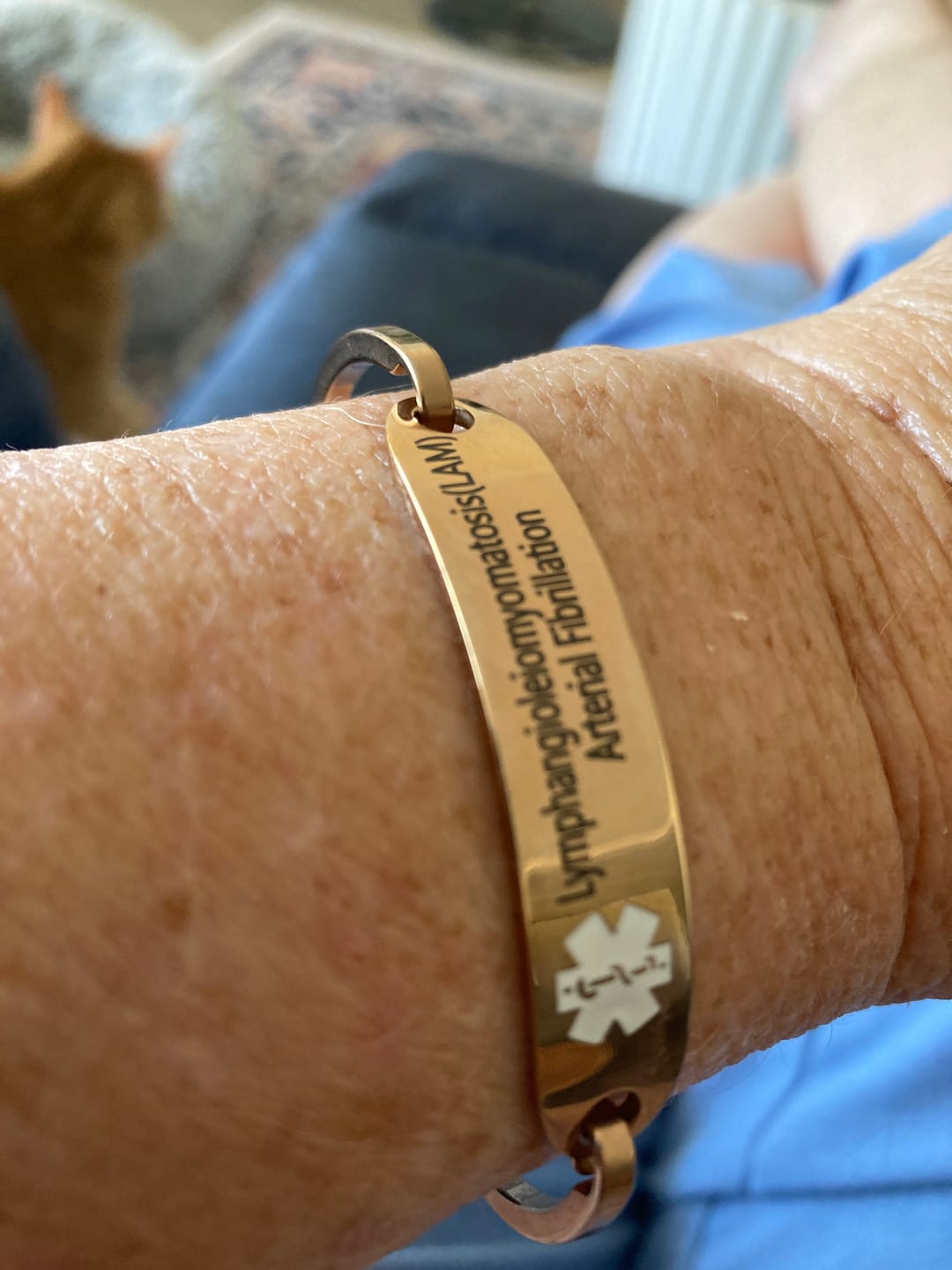 Customer photo review of Personalised Rose Gold Medical Alert ID Bangle Bracelet