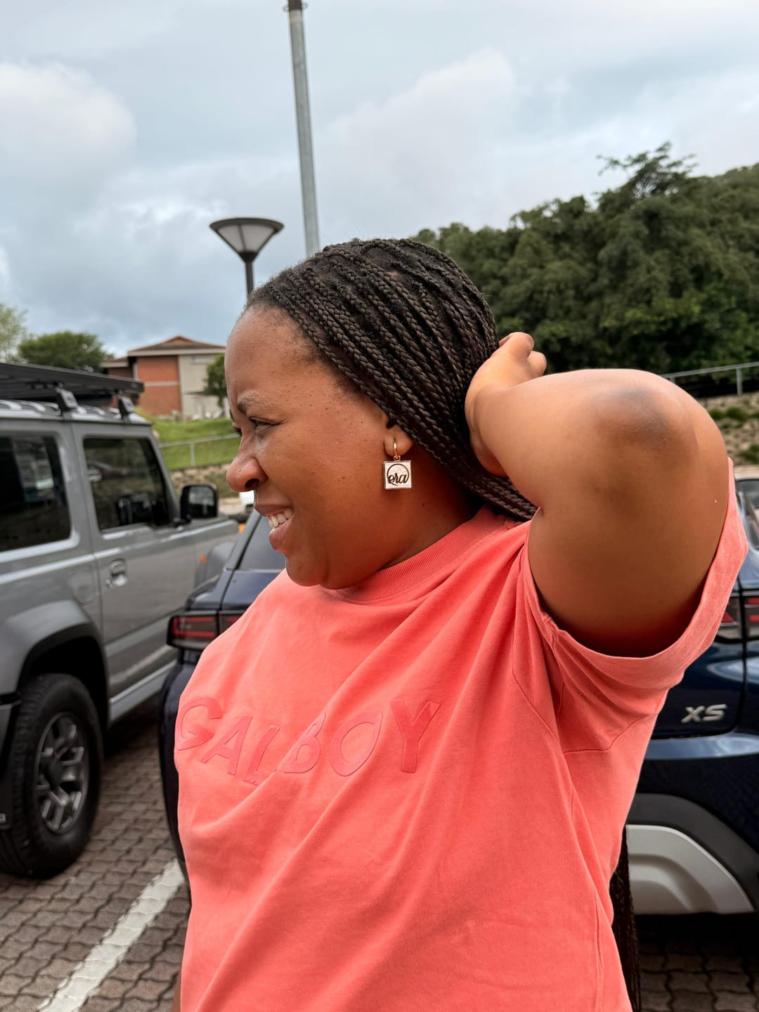 Customer photo review of Gold Pearl Square Drop Earring