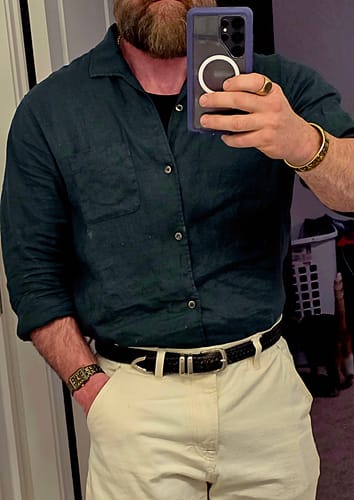 Customer photo review of 1950s Italian Collar Linen Shirt