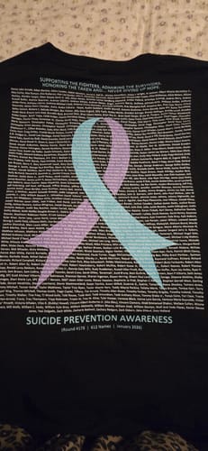 Customer photo review of Suicide Prevention - Round 178 (Unisex Long Sleeve Tee | Bella + Canvas)