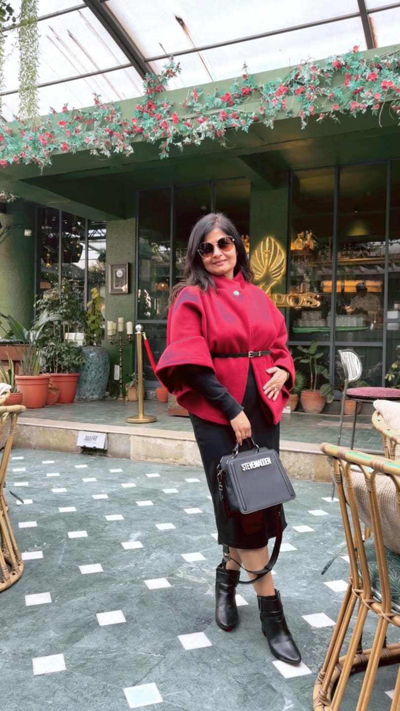Customer photo review of Donatella Winter Cape With Belt In Maroon