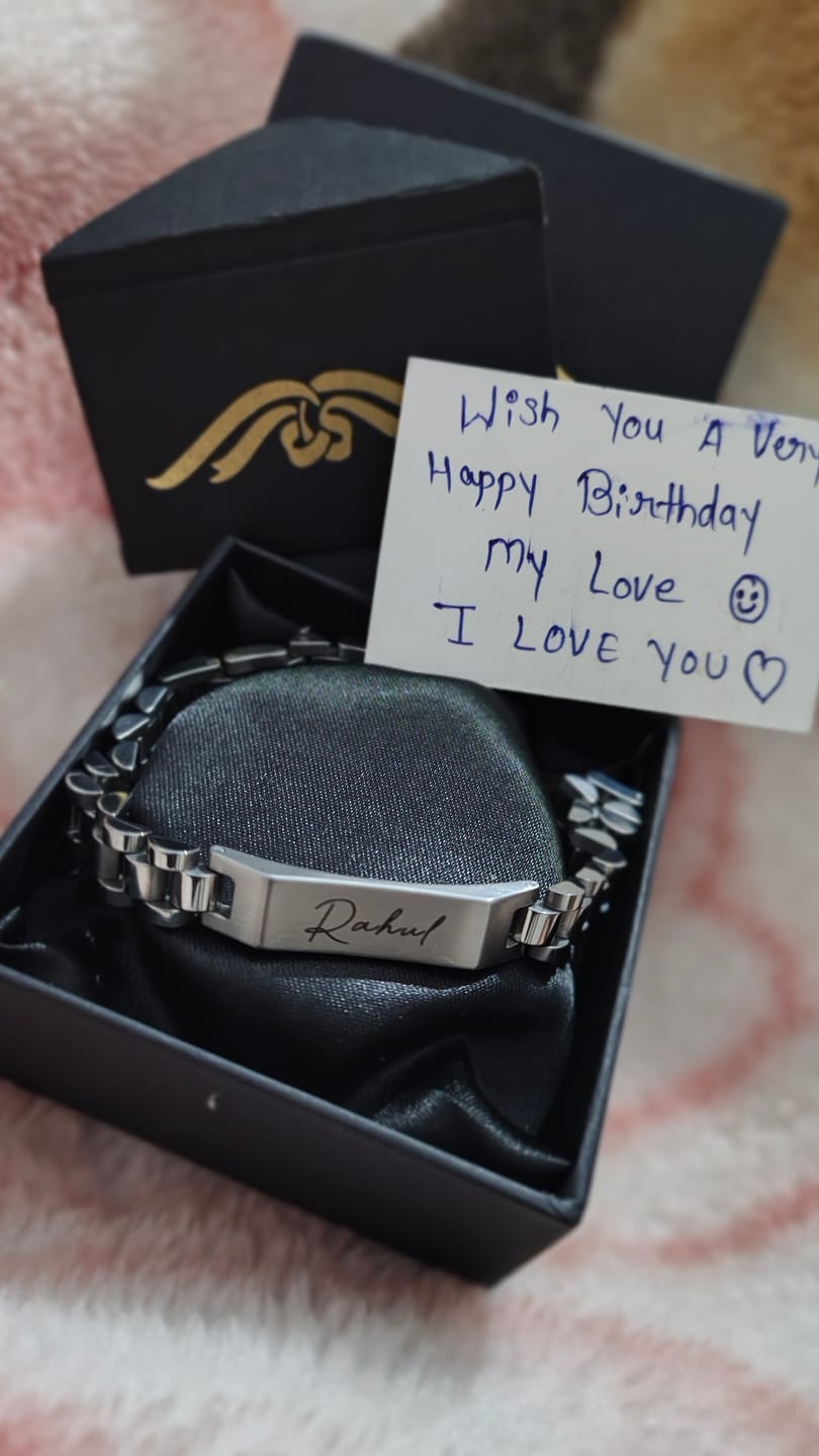 Customer photo review of Personalised Stark Silver Bracelet