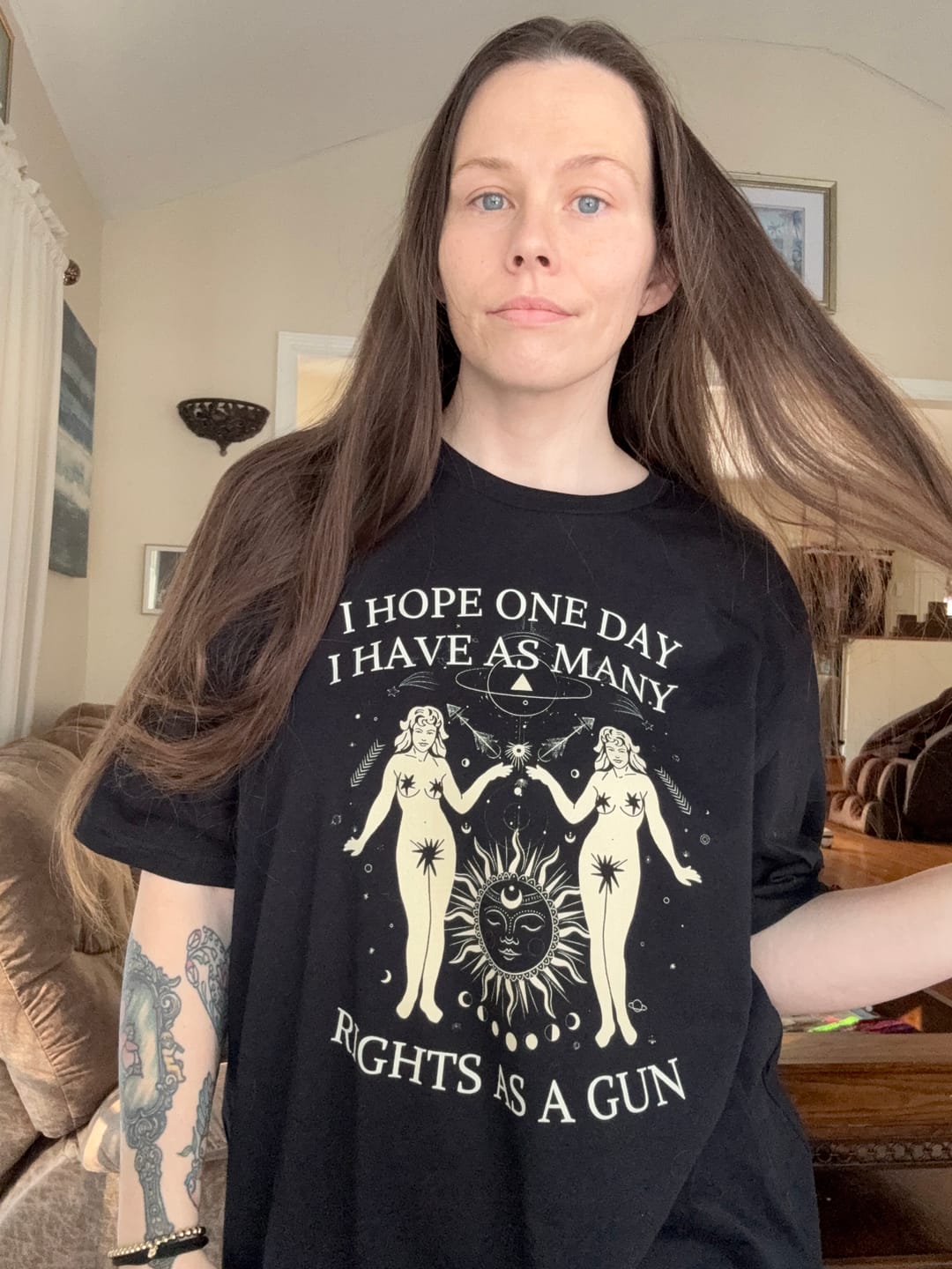 Customer photo review of I Hope One Day I Have As Many Rights As A Gun T-shirt