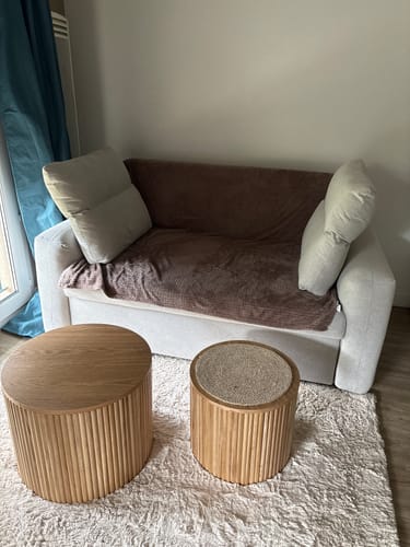 Customer photo review of YATOMI - Set de 2 tables basses rondes en bois massif avec rangement