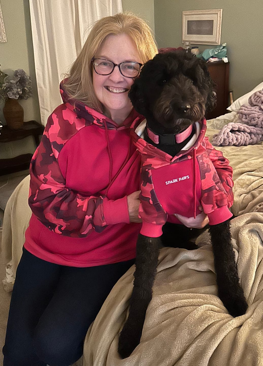 Customer photo review of Fuchsia Camo Dog Hoodie