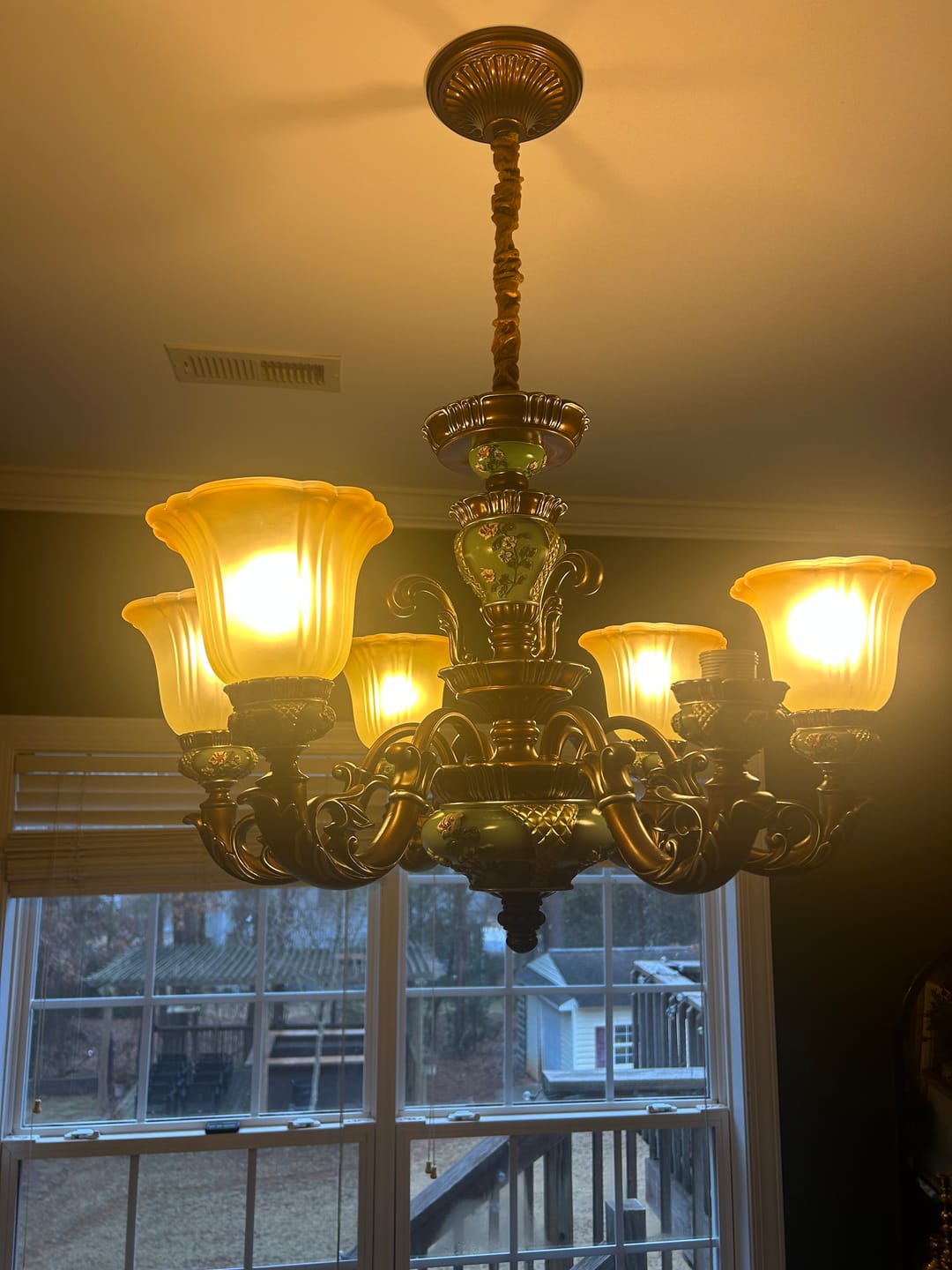 Customer photo review of Traditional Antique Ceramic Dining Room Chandelier with Frosted Flower Glass Shades