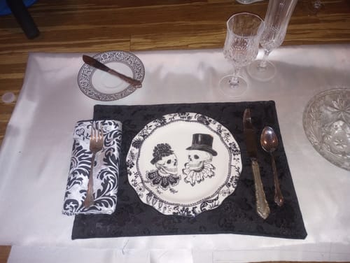 Customer photo review of Halloween Victorian Skulls Dessert/Dinner Plate