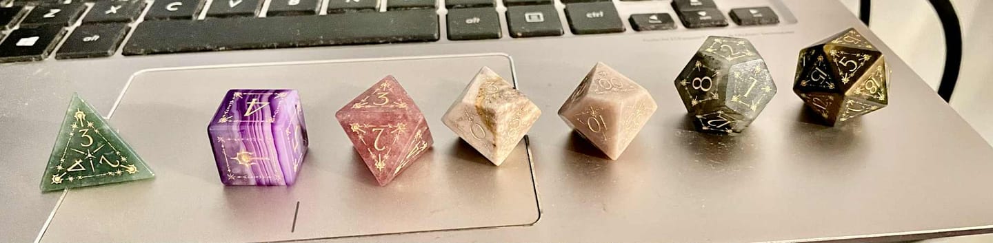Customer photo review of URWizards Custom font style for dice, Custom initial on Dice, Dnd Natural Gemstone Dice MTG Game