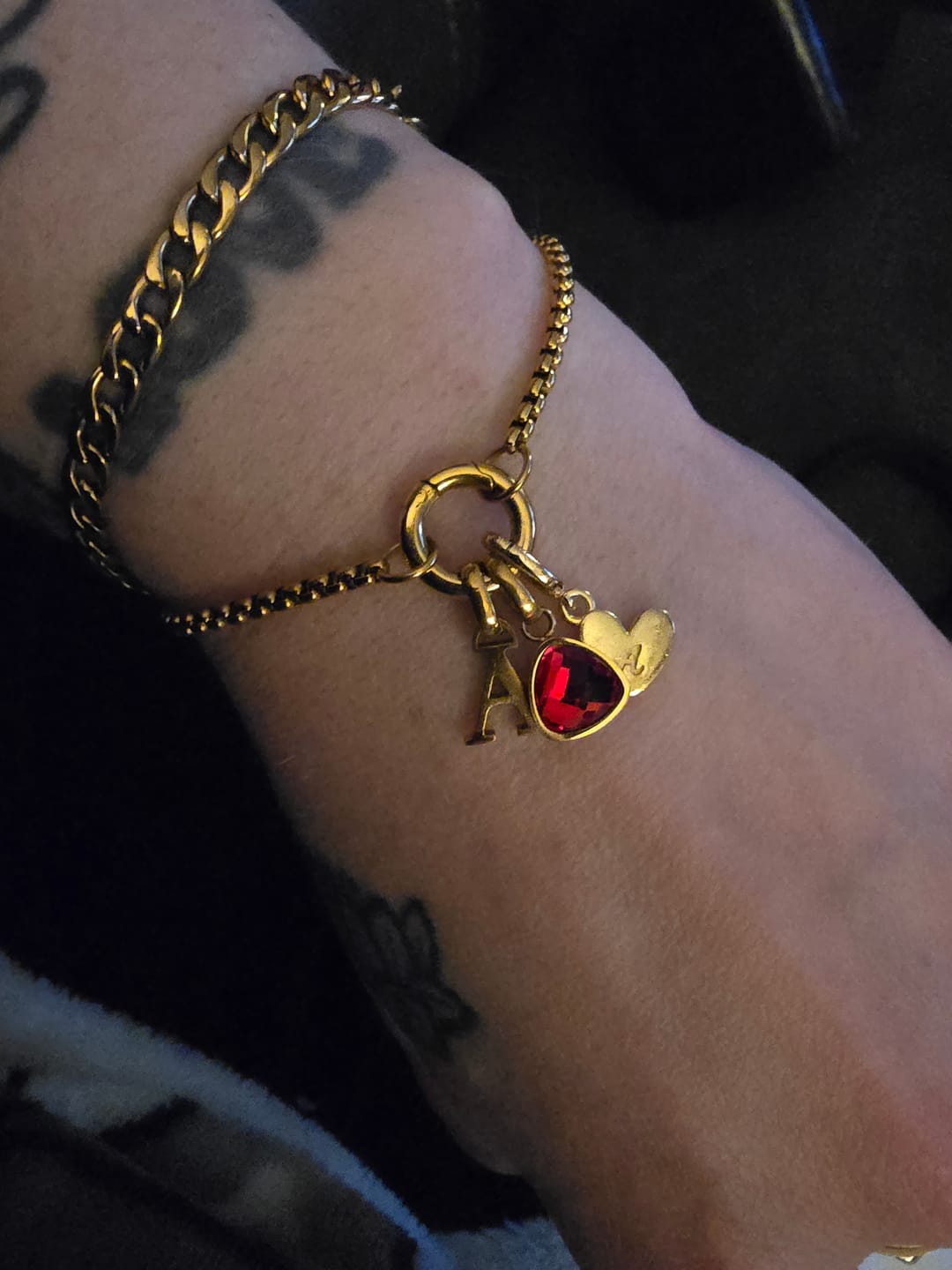 Customer photo review of Adjustable Letter & birthstone bracelet gold