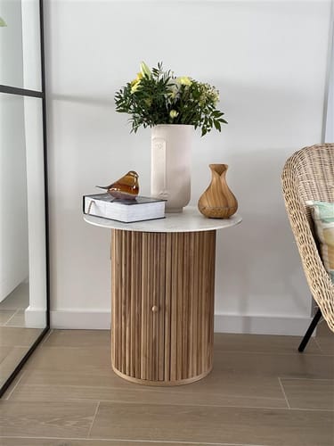 Customer photo review of TRINIDAD - Table d'appoint en bois massif et effet marbre