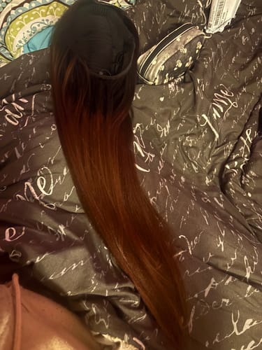 Customer photo review of CurlyMe 3 In 1 Half Wig Black to Chestnut Brown Ombre Yaki Straight Glueless Install Half Wig Beginner Friendly