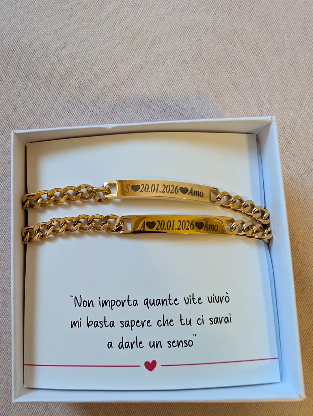 Customer photo review of Coppia di Bracciali Amore Eterno Personalizzati con incisione
