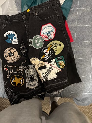 Customer photo review of Godspeed Patchwork Denim Shorts V2 Black