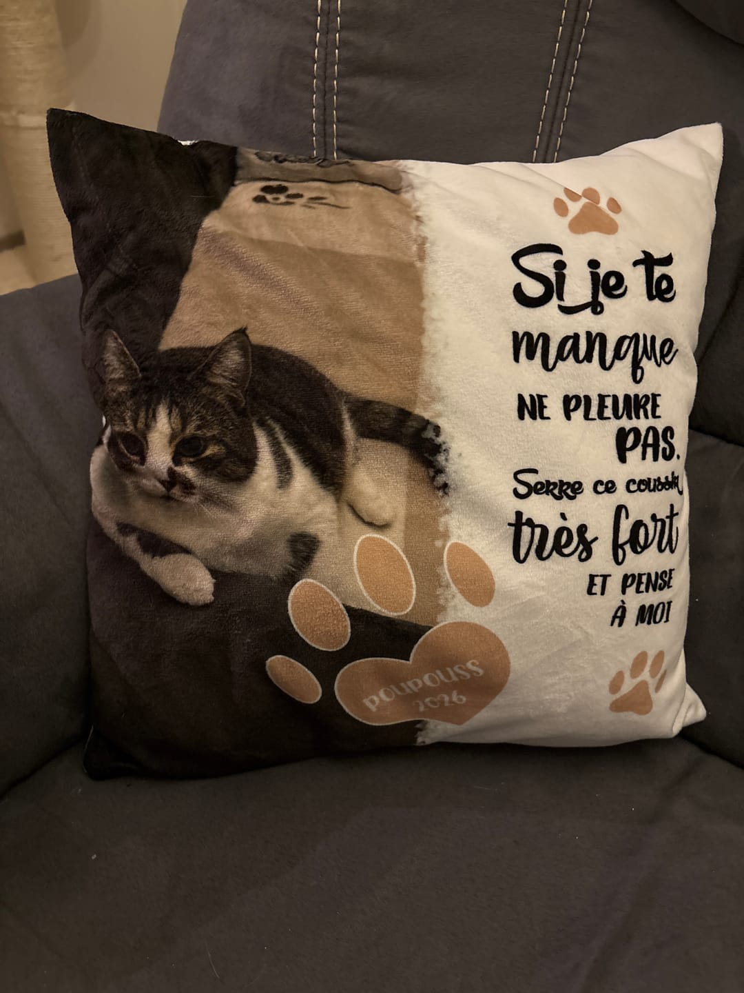 Customer photo review of Si je te manque - Coussin personnalisé
