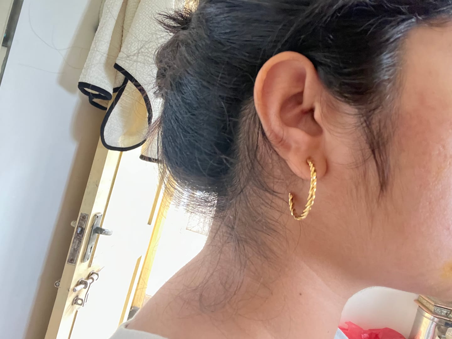 Customer photo review of Spiral Arc Earrings