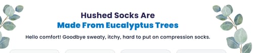 Reviewer's graphic about Performance Eucalyptus Compression Socks made from eucalyptus trees.