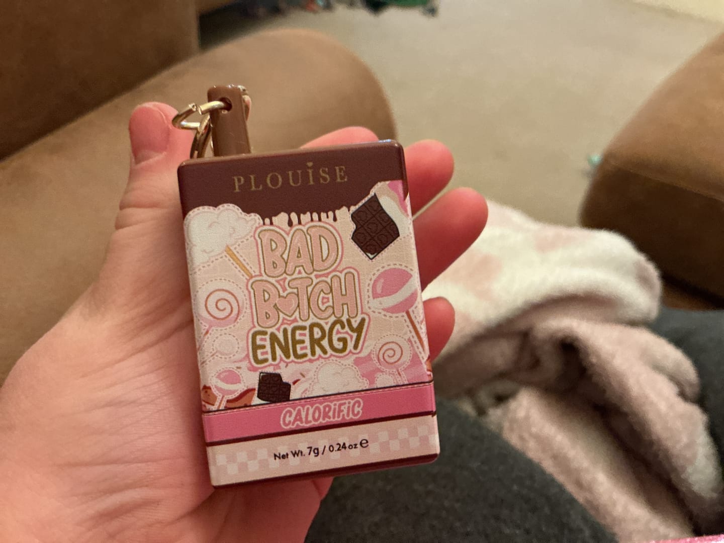 Customer photo review of P. Louise Bad Bitch Energy Keychain Lip Balm
