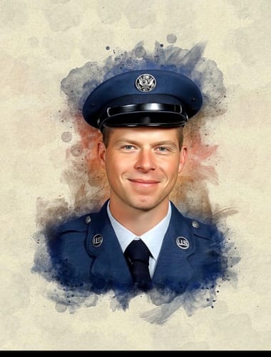 Reviewer's personalized photo painting of a man in an Air Force uniform, created with a lovely watercolor effect.