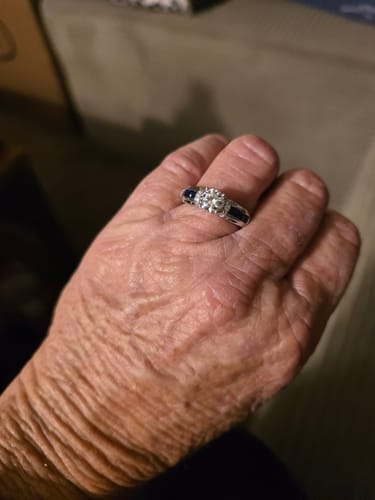 Customer photo review of Moissanite With Channel Set Sapphire Accents Engagement Ring