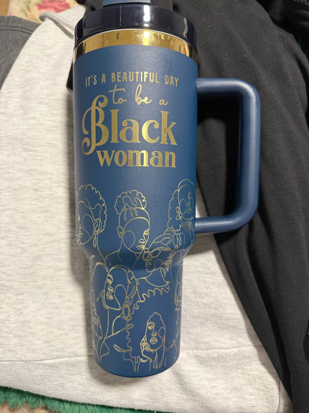 Customer photo review of "Navy Noir" 40oz Insulated Tumbler – "It’s a Beautiful Day to be a Black Woman"