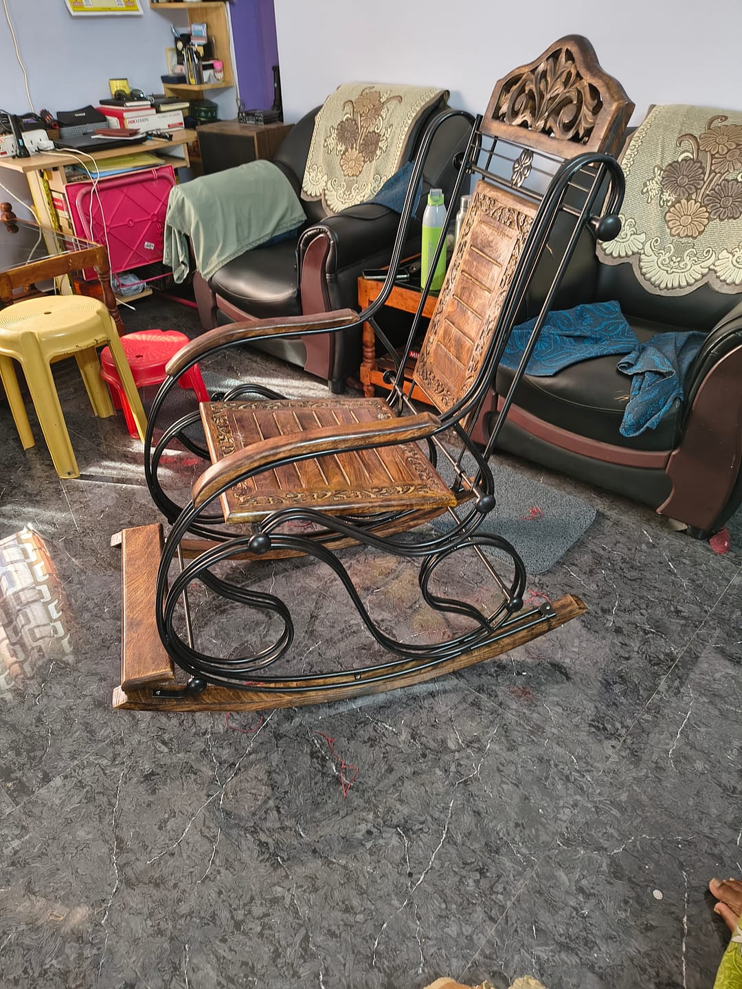 Customer photo review of Wooden & Iron Rocking Chair Wooden Chair Swing Chair