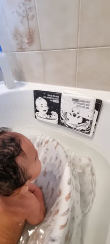 Customer photo review of Duckie Goes On An Adventure Black and White Bath Book