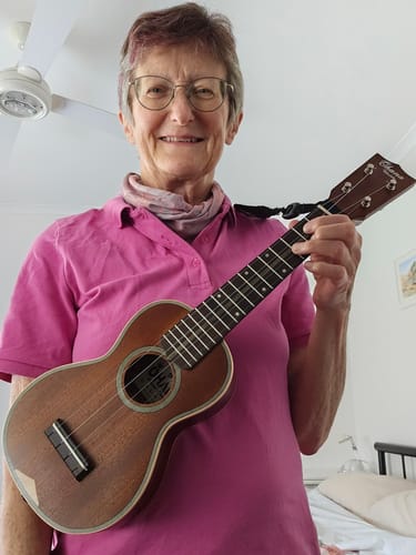Customer photo review of Ohana SK-39 Soprano Solid Mahogany ukulele in the Martin Model 3M Style.